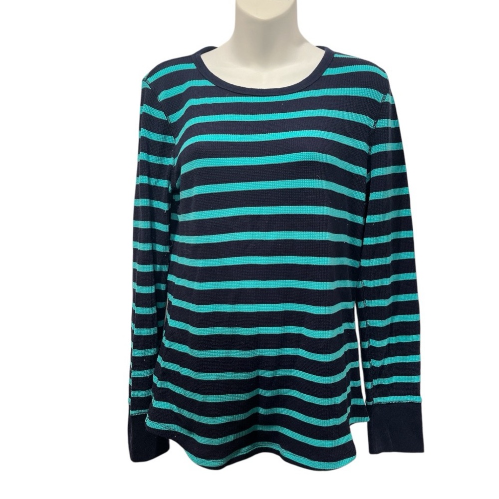 GAP thermal crewneck.  Size Large Black with mint green stripe